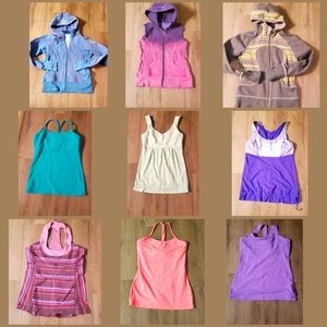 9 LULULEMON hoodies and sports tops,most are size 6, and 2 pcs are size 4.